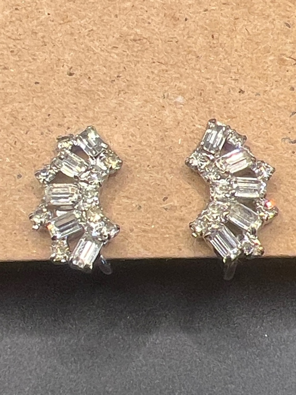 Vintage Silver Crystal Baguette Curve Earrings
